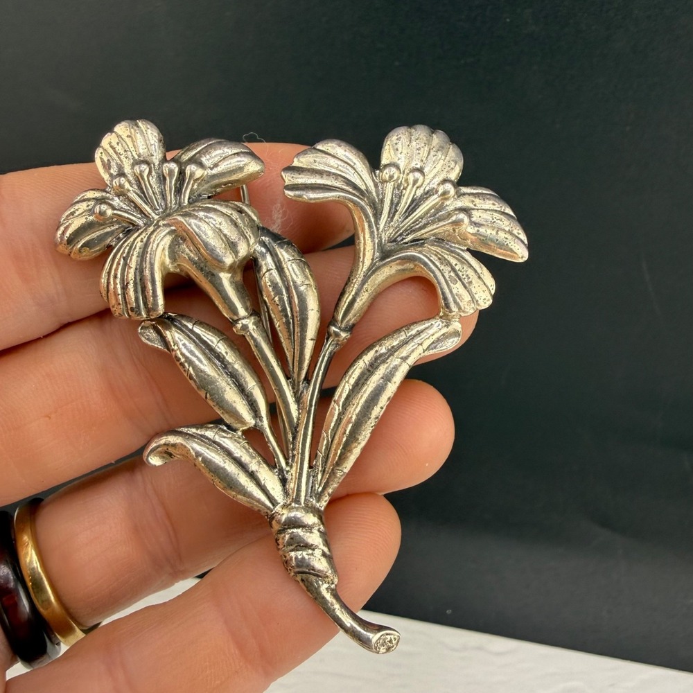 Vintage Danecraft Brooch Silver Sterling Flower Estate Signed Lily